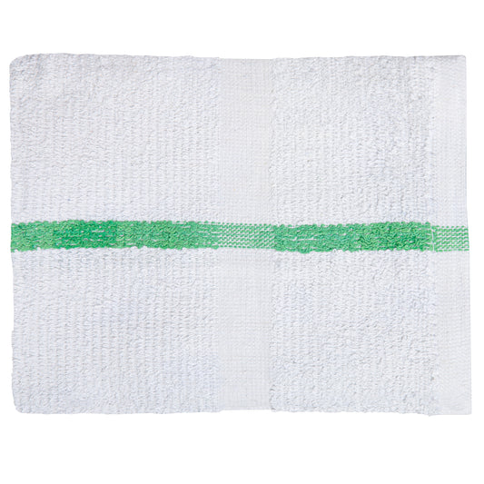 Hand Towel, 16x27 inch, No Cam, 16 Single Pile, White with Green Center Stripe