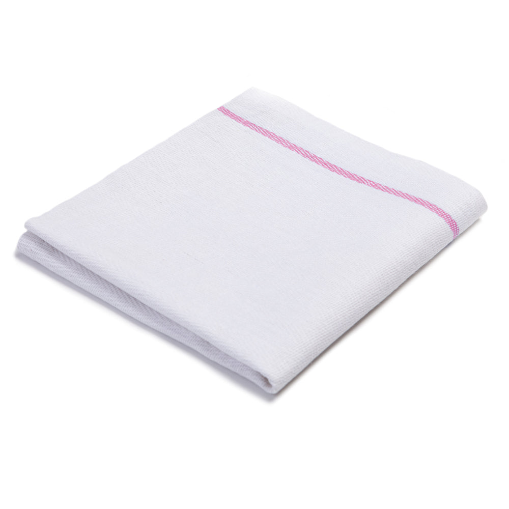 Herringbone Kitchen Towel, 15x26 inch, White with Pink Borders