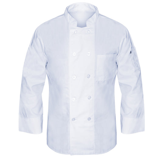 Mesh Back Chef Coat, 2 Pockets (1 Chest, 1 Thermo) Twill, Open Cuff, Pearl Button