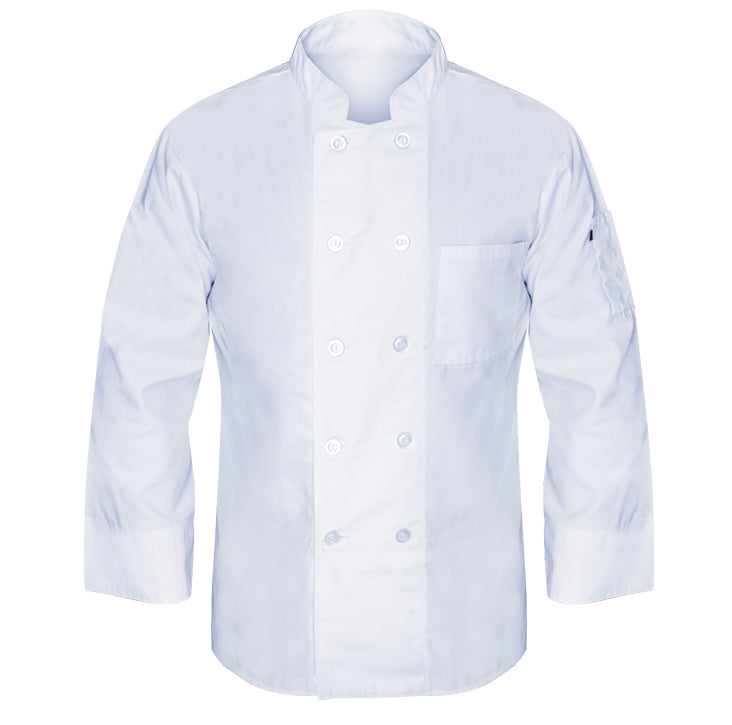 Mesh Back Chef Coat, 2 Pockets (1 Chest, 1 Thermo) Twill, Open Cuff, Pearl Button
