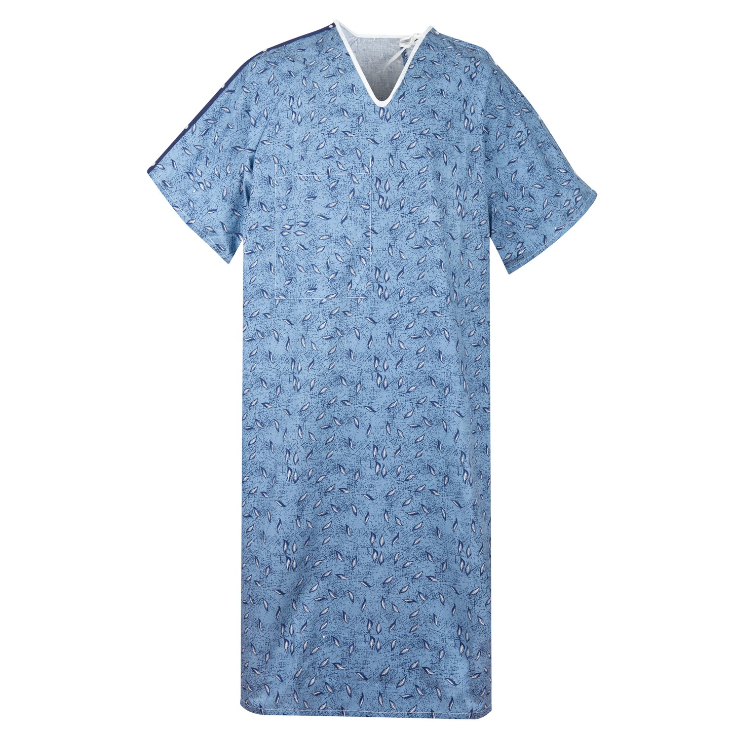 IV Gown, 48x65 inch, Tie Side, Indigo Blue Leaf Print, Large