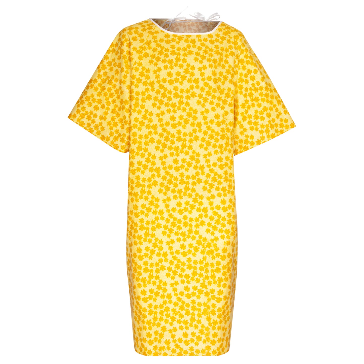 Patient Gown 48 x 68 Center Back, 2 Tie Overlap (Fall Prevention) Maple Leaf, Yellow