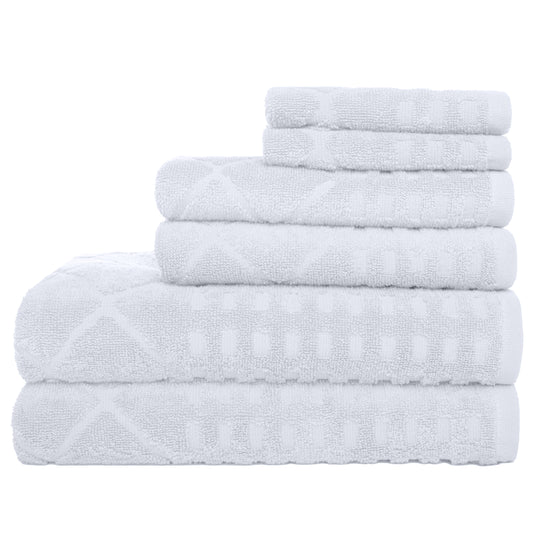 Heatherly Towel Set, 6 Piece, Geometric Diamond Textured Pattern