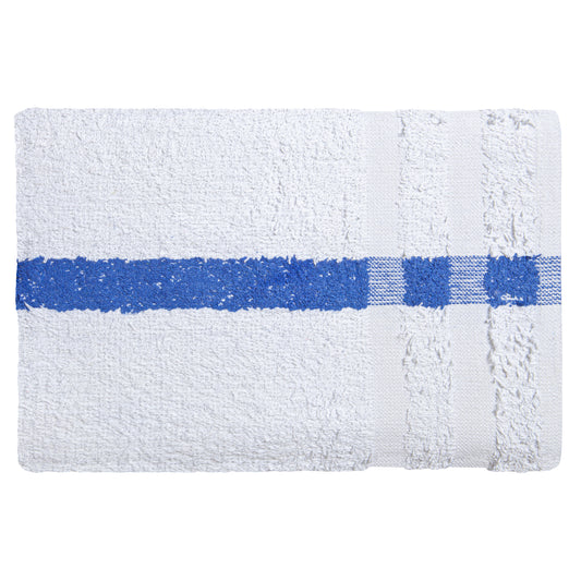 Terry Towel, 24x50 inch, Single Cam, 10 Single Pile Knit, Hemmed, White with Blue Center Stripe