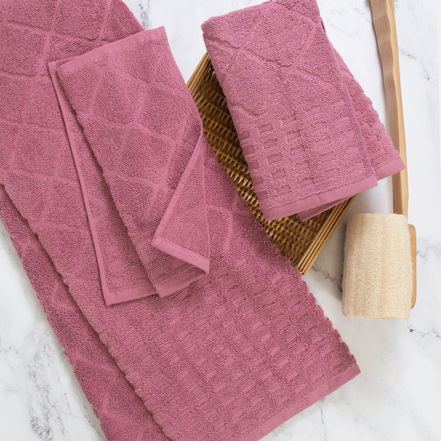 Heatherly Towel Set, 6 Piece, Geometric Diamond Textured Pattern