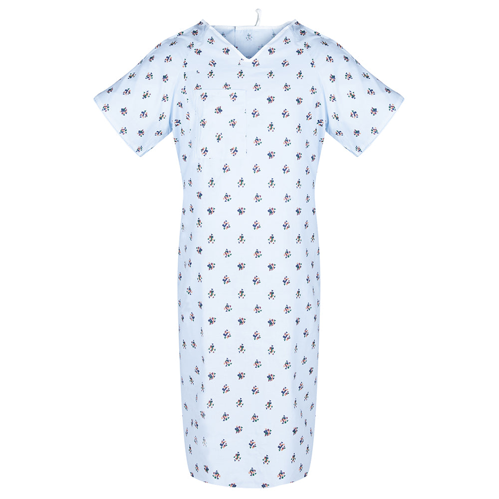 IV Gown 50 x 66 Angle Back, 2 Tie Overlap, Eureka Print, Blue