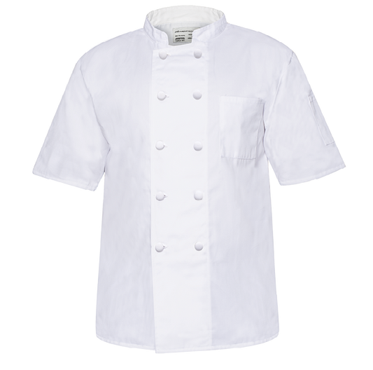 Mesh Chef Coat, Short Sleeves, 2 Pockets, Pearl Cloth Buttons, 65% Polyester / 35% Cotton