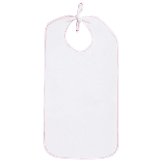 Terry Clothing Protector, 18x36 inch, Self Tie Closure, White with White Binding and Red Thread