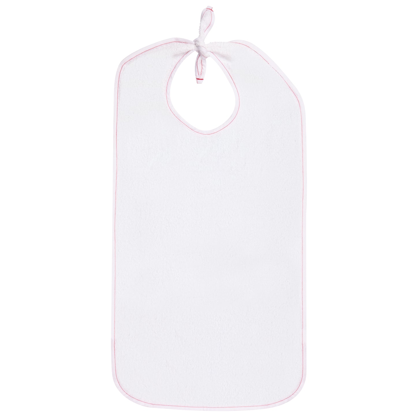 Terry Adult Clothing Protector, 18x36 inch, Self Tie Closure, 100% Cotton, White with White Binding and Red Thread