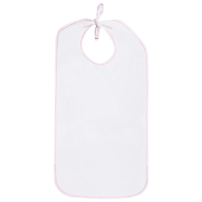 Terry Adult Clothing Protector, 18x36 inch, Self Tie Closure, 100% Cotton, White with White Binding and Red Thread