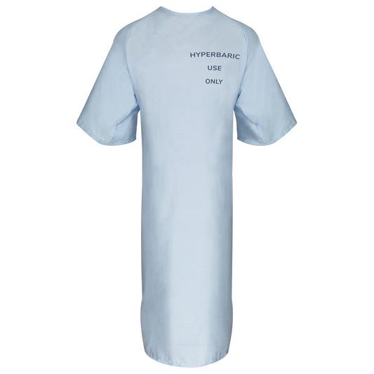 Hyperbaric Patient Gown, 49x68 inch, 2 Tie Overlap, Blue with Dark Blue Print