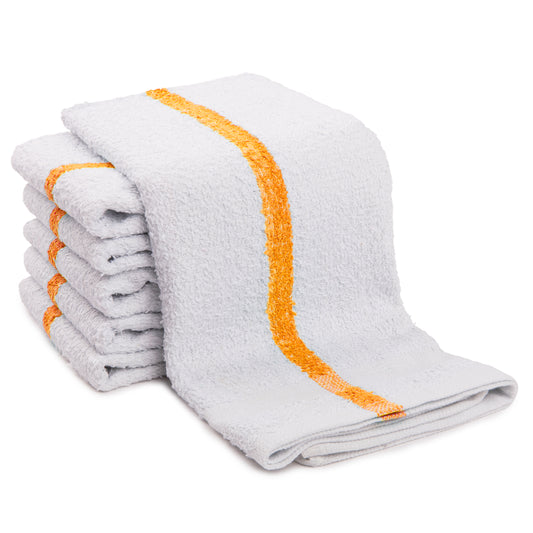 Terry Towel, 16x27 inch, No Cam, 10 Single Pile, Hemmed, White with Gold Stripe