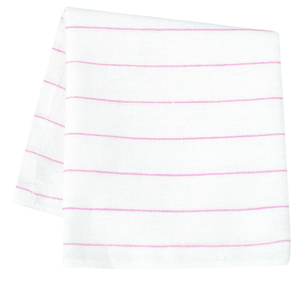 Glass Towel, 16x28 inch, White with Pink Stripes