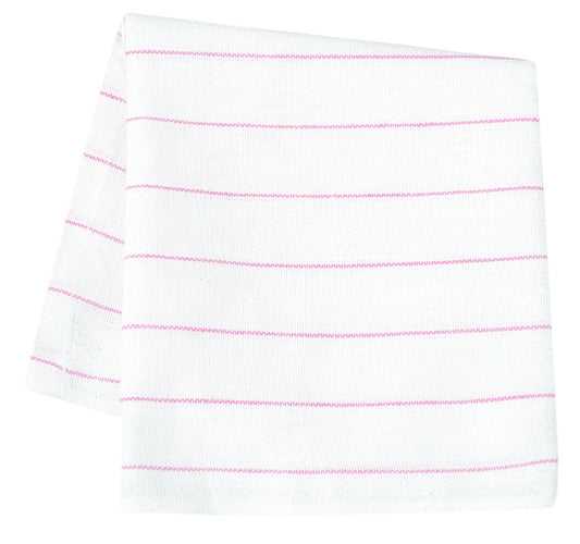 Glass Towel, 16x28 inch, White with Pink Stripes