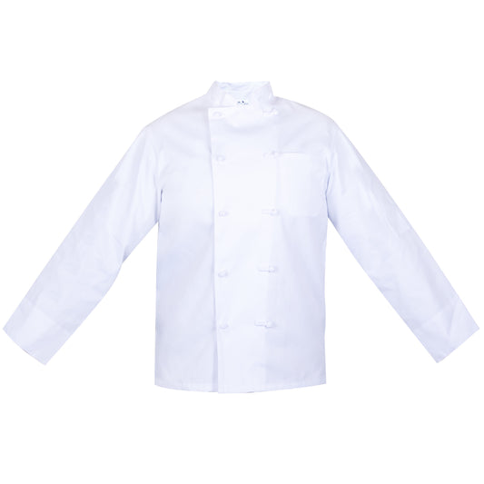 Chef Coat, 2 Pockets, Knot Buttons, 100% Spun Polyester, White