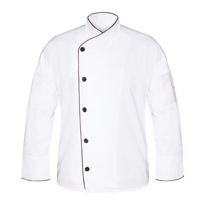 Executive Chef Coat w/ Piping, 1 Thermo Pocket, Twill Weave, Open Cuff, Pearl Buttons