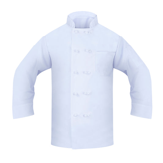 Chef Coat, No Pockets, Twill Weave, Open Cuff, Knit Button