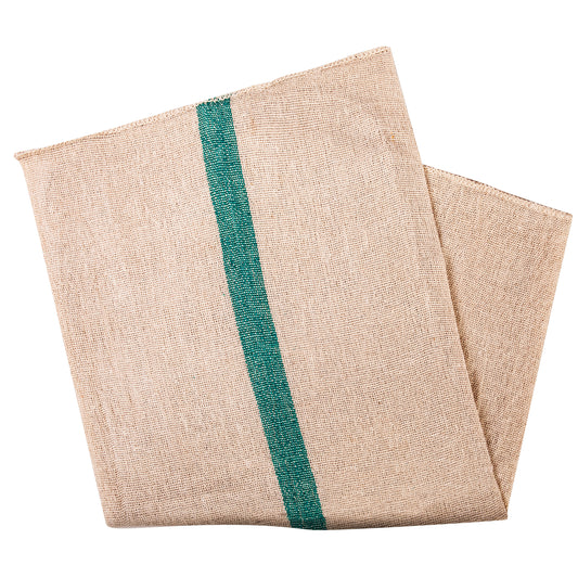 Osnaburg Dish Towel, 26x36 inch, Unbleached White with Green Center Stripe