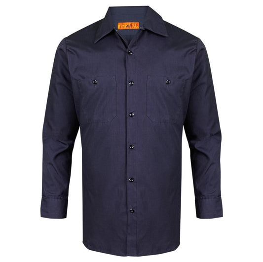 Workshirt, Long  Sleeve,  2 Hex Pockets with Button & Left Pencil Stall, 6 Button Closure with Top Gripper, Navy Blue