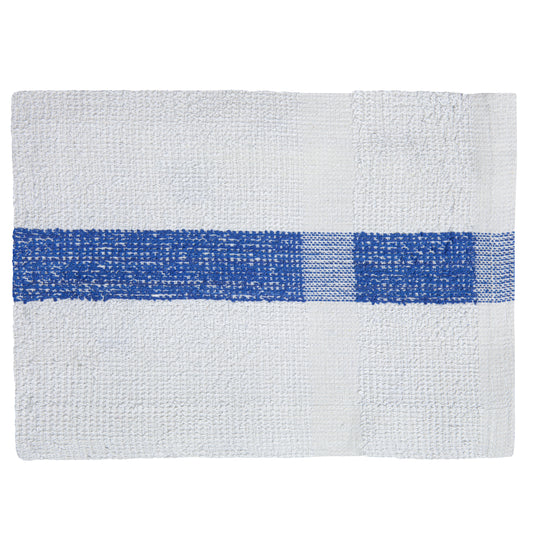 Terry Towel, 22x44 inch, No Cam, 10 Single Pile, Hemmed, White with Blue Center Stripe