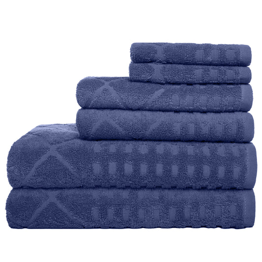 Heatherly Towel Set, 6 Piece, Geometric Diamond Textured Pattern