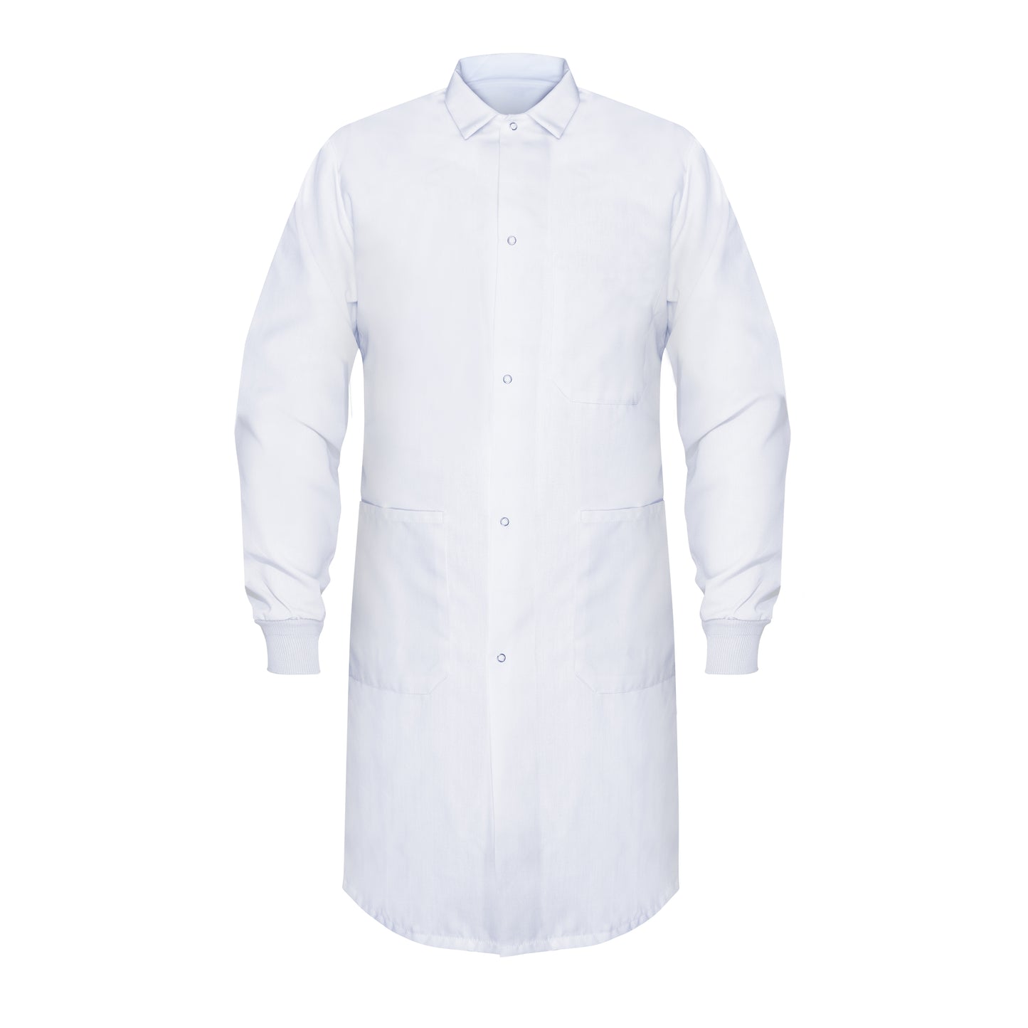 Butcher Frock, 4 Pockets (1 Chest, 1 Inside Chest, 2 Lower) Plain Weave, Knit Cuff, Gripper Closure