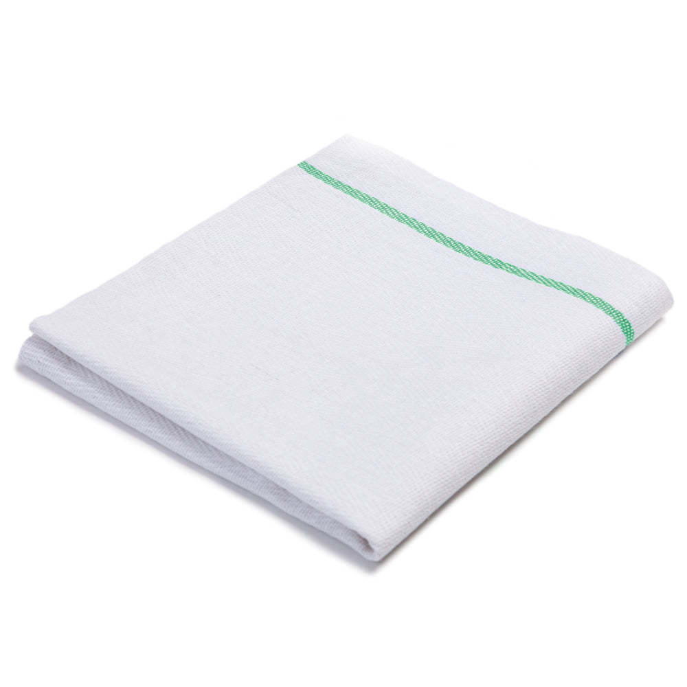 Osnaburg Dish Towel, 30x36 inch, White with Green Border