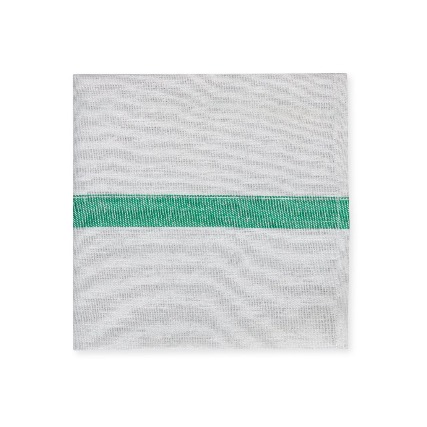 Osnaburg Dish Towel, 26x36 inch, Bleached White with Green Center Stripe