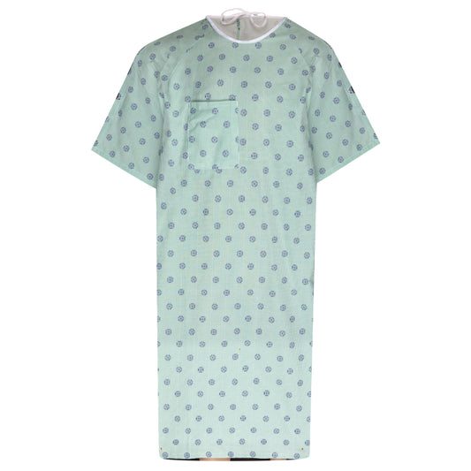 IV Gown, 50x67 inch, Center Back, 2 Tie Overlap, Cypress Compass Print, Green