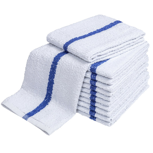 Bar Mop Towel, 16x19 inch, White with Blue Center Stripe