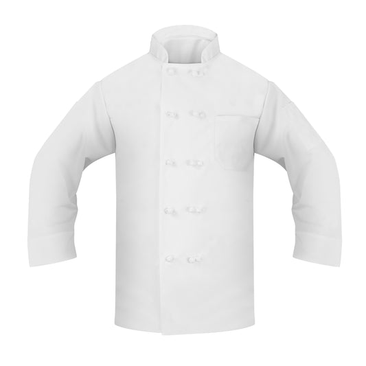 Chef Coat, Open Cuff, 1 Chest Pocket, 1 Thermometer Pocket, Knot Button Closure, 100% Spun Polyester, White