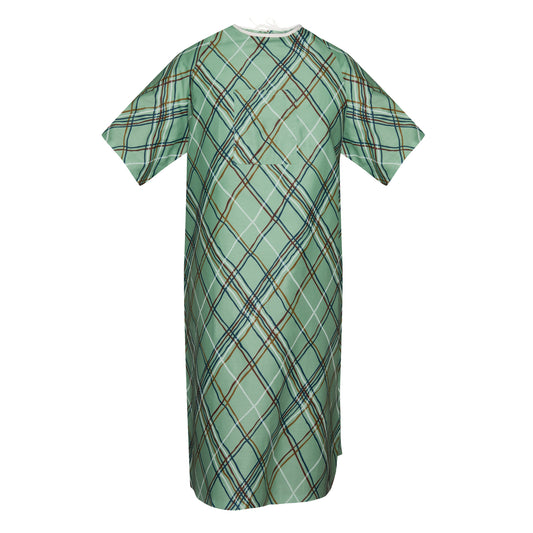 IV Gown 47 x 64 Angle Back, 2 Tie Overlap, Niah Plaid, Green