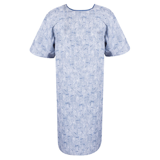 IV Gown 48 x 66 Angle Back, 2 Tie Overlap, Banner Print, Blue