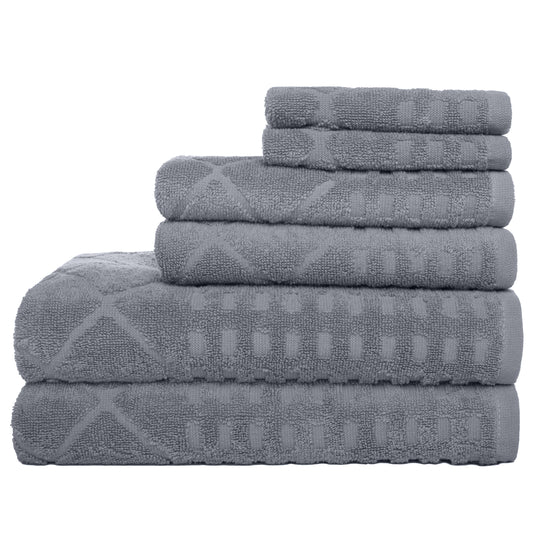 Heatherly Towel Set, 6 Piece, Geometric Diamond Textured Pattern