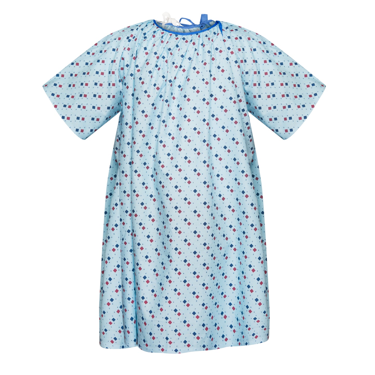 Patient Gown 48 x 106 Straight Back, 2 Tie Overlap (10X-Large) Diamond Print, Blue