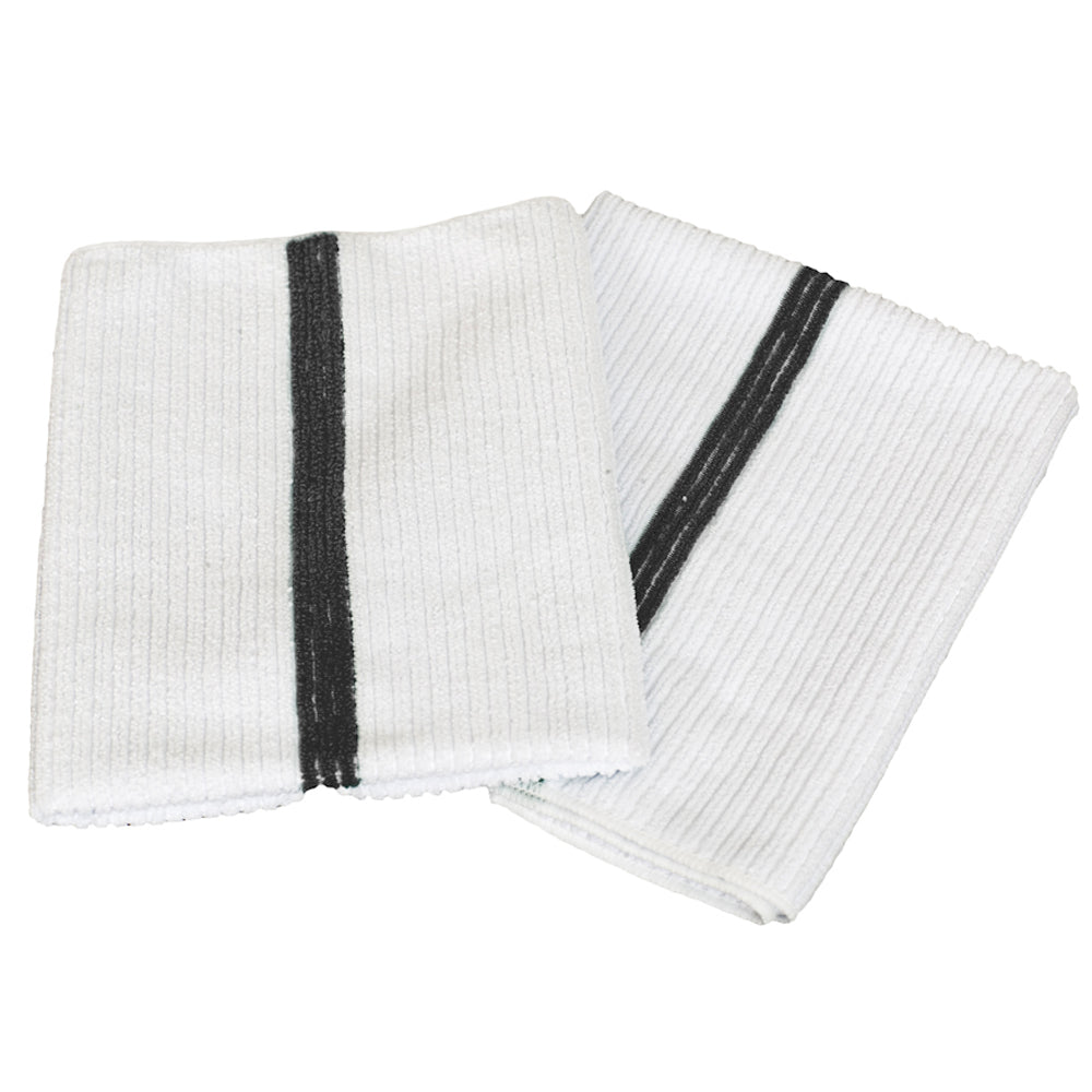 Microfiber Bar Mop Towel, 14x18 inch, White with Black Center Stripe