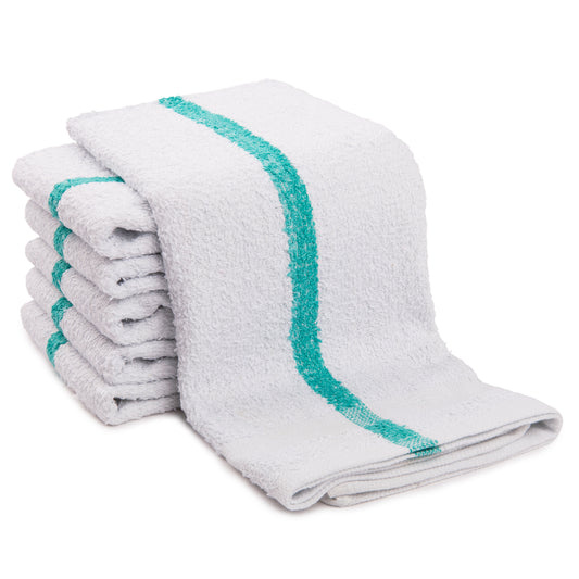Terry Towel, 16X27 In, 10 Single Pile, Hemmed, White With Green Stripe, 600 pcs/pk