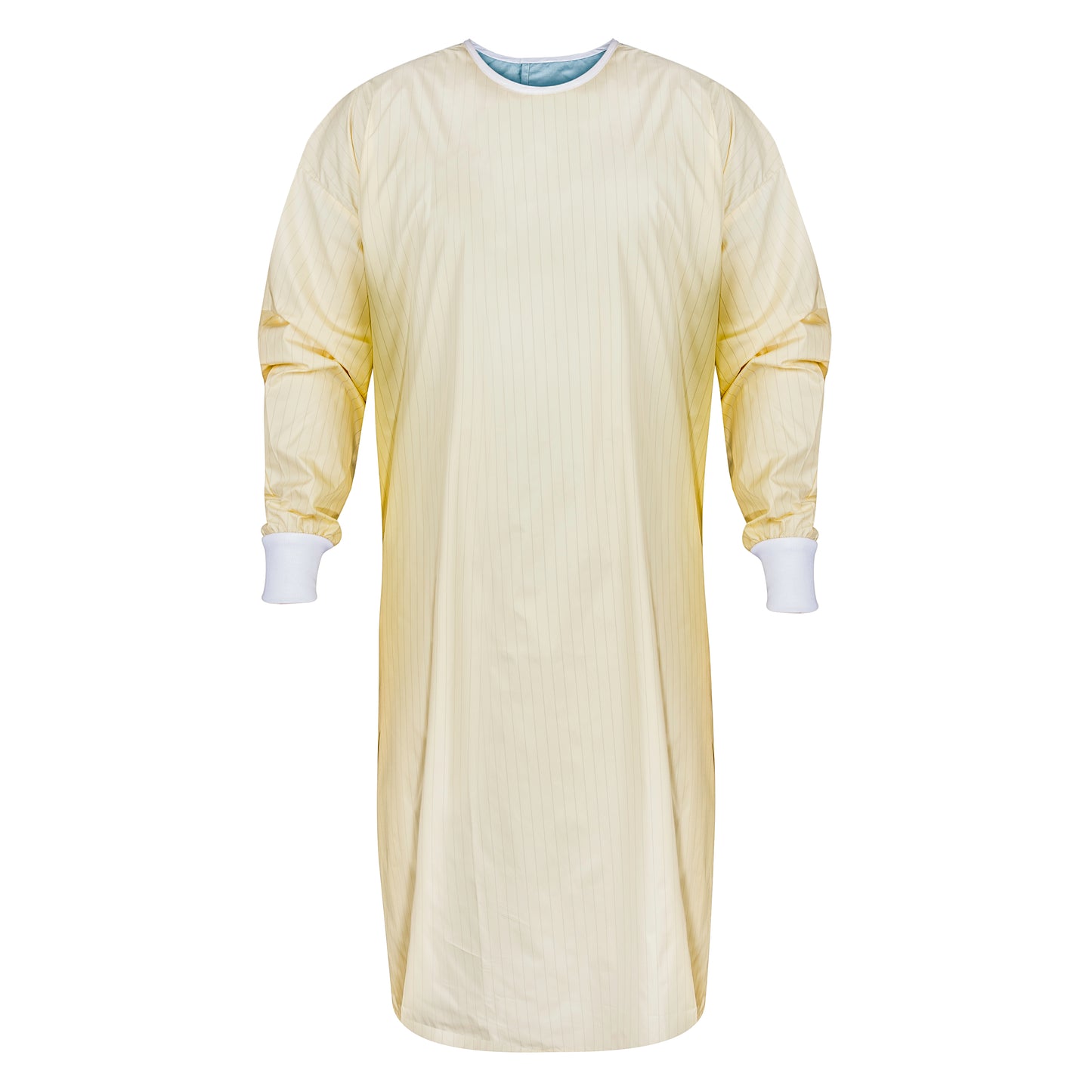 Protective Gown, Set in Sleeve, Knit Cuffs, Yellow w/ Blue Back, 75 Check Grid, Open Back