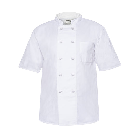 Mesh Chef Coat, Short Sleeves, Open Cuffs, 2 Pockets, Pearl Cloth Buttons, 65% Polyester/35% Cotton, White