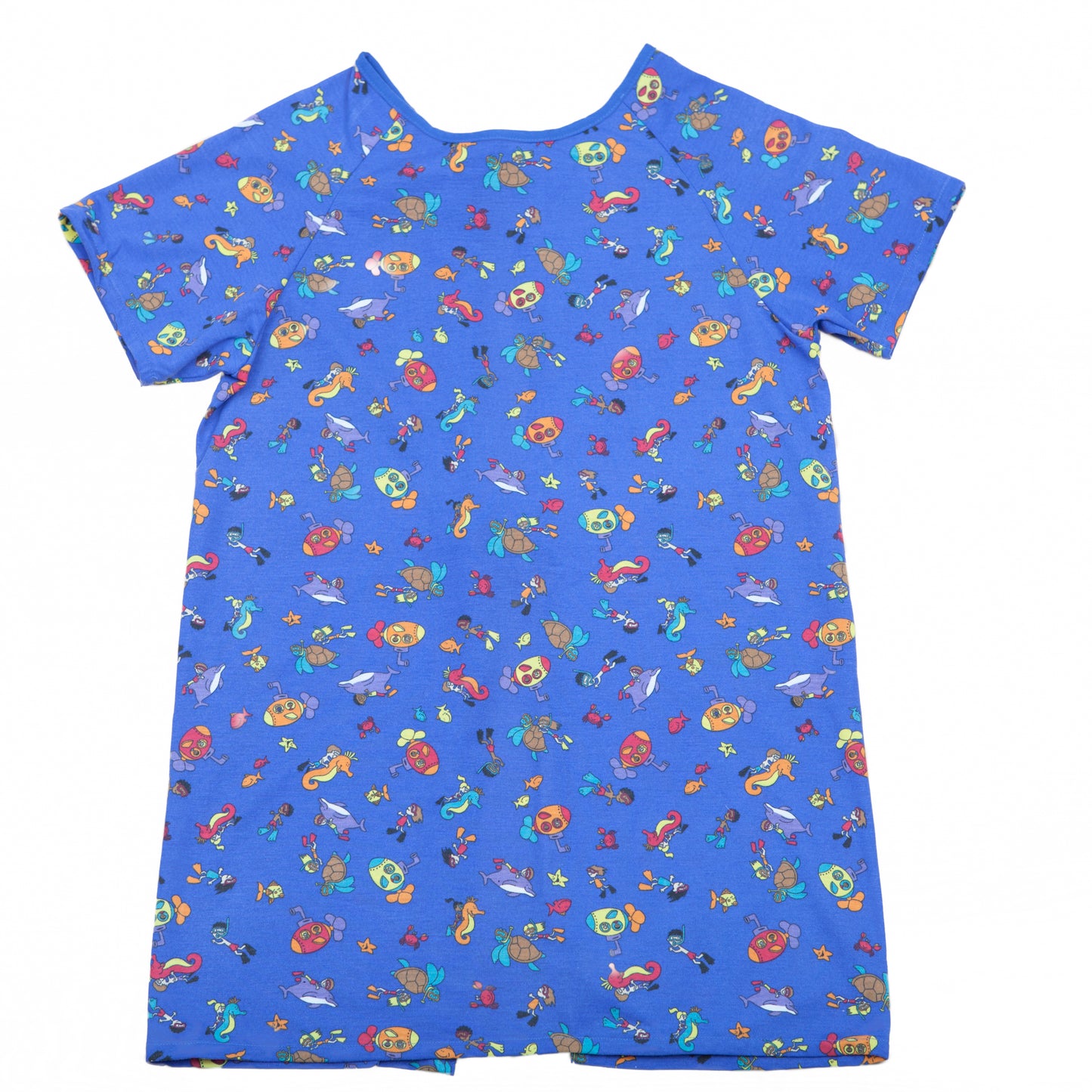 Pediatric Gown, Center Back, Tie Overlap, Under the Sea Print