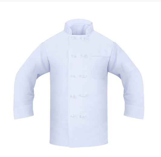 Chef Coat, 2 Pockets (1 Chest, 1 Thermo) Poplin Weave, Open Cuff, Knot Button