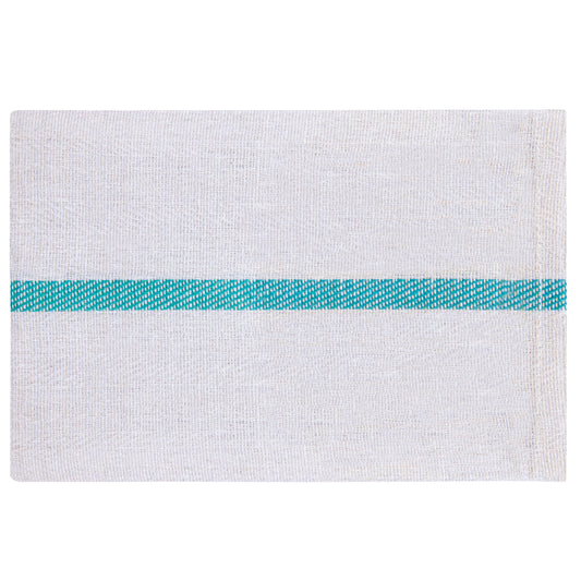 Herringbone Kitchen Towel, 15x28 inch, White with Green Center Stripe