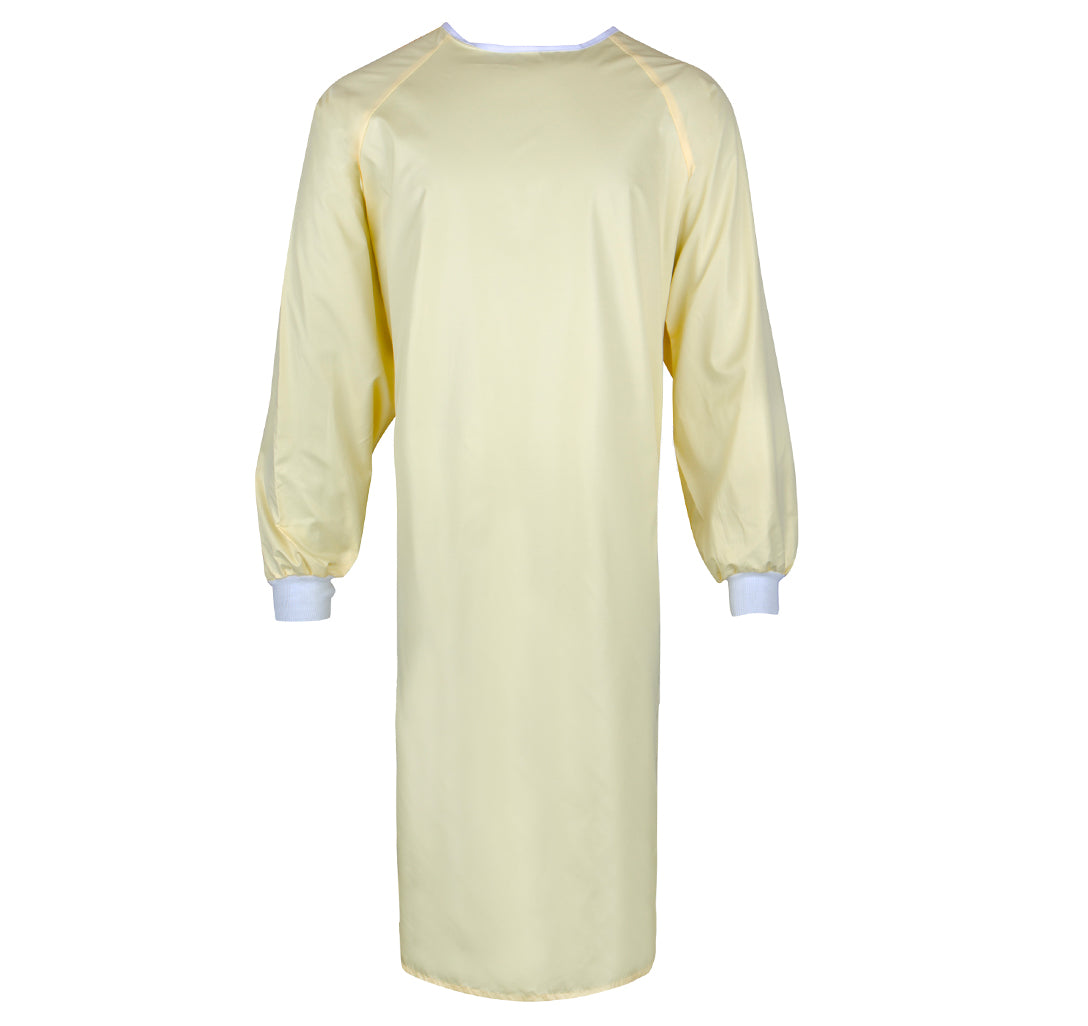 Protective Gown, T260, Raglan Sleeve, Knit Cuffs, Yellow with Carbon Stripes