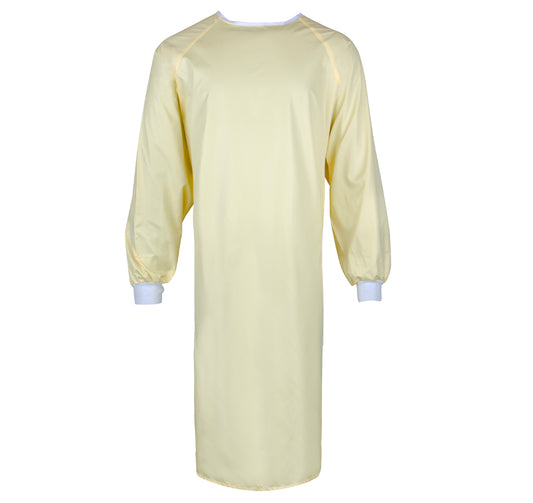 Protective Gown, T260, Raglan Sleeve, Knit Cuffs, Yellow with Carbon Stripes