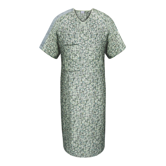 IV Gown 51 x 63 Angle Back, 2 Tie Closure, Radiant Wave Print, Green