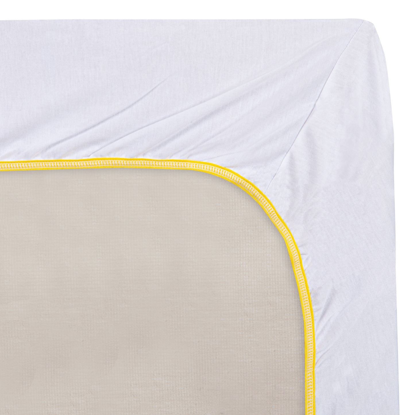 Knitted Sheet, Fitted,  60  x  84, White w/ Yellow Binding