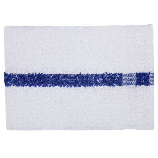 Terry Towel, 20x40 inch, No Cam, 10 Single Pile, Hemmed, White with Blue Center Stripe