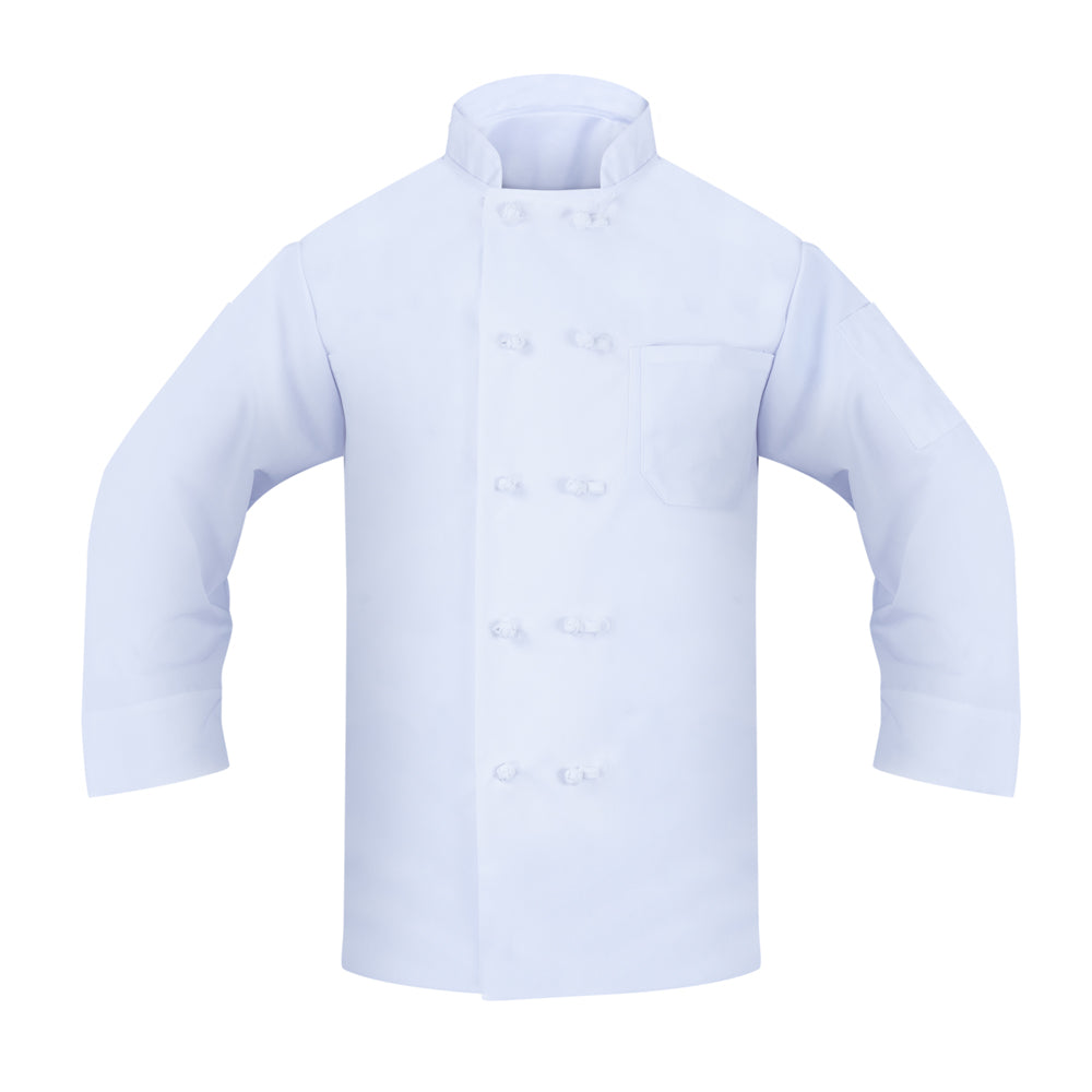 Chef Coat, 2 Pockets (1 Chest, 1 Thermo) Poplin Weave, Open Cuff, Knot Button