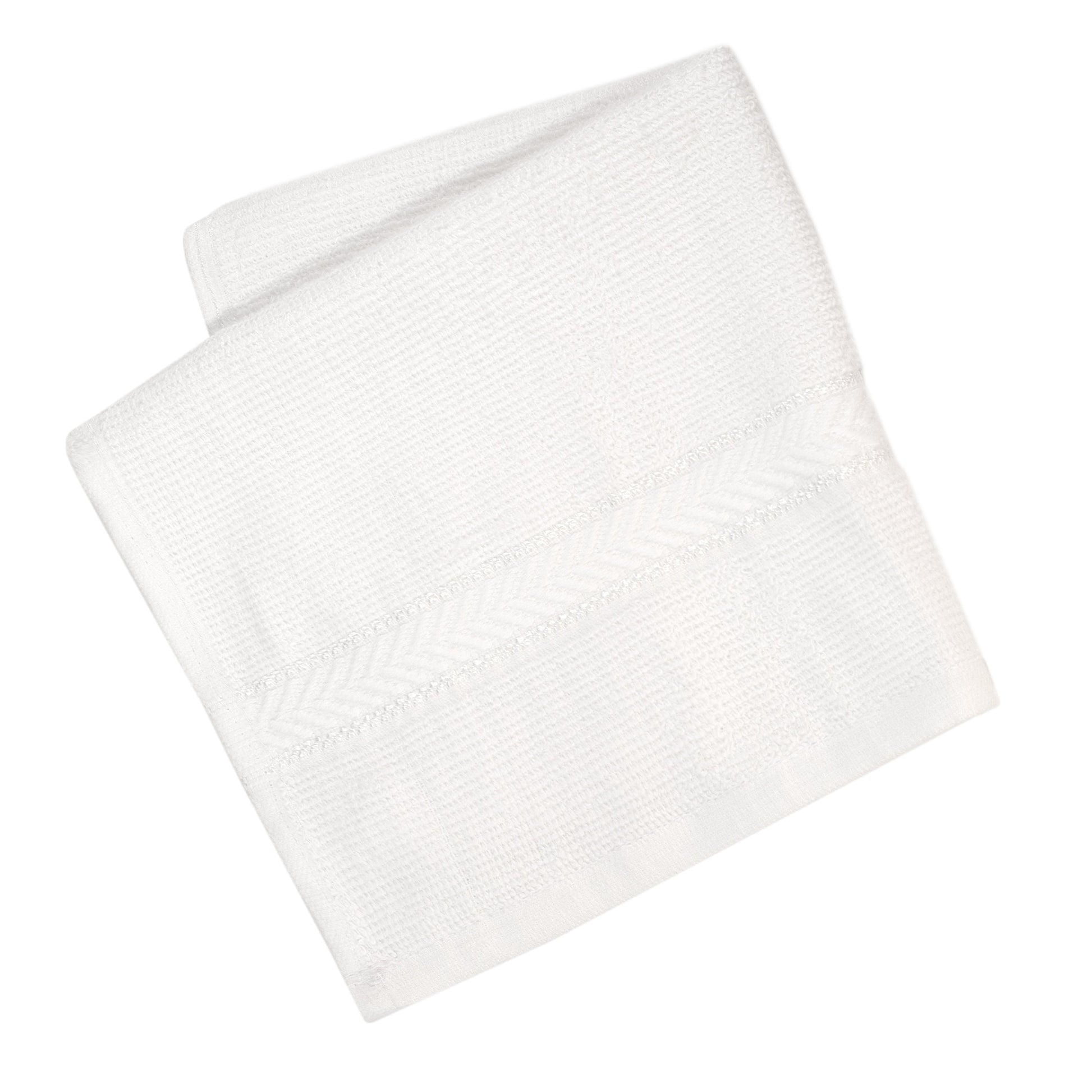 American Dawn | 13X13 Inch Palmetto White Hotel Towel |Wash Cloth With Modifed Cheveron Accented By Top And Bottom Rayon Trim 