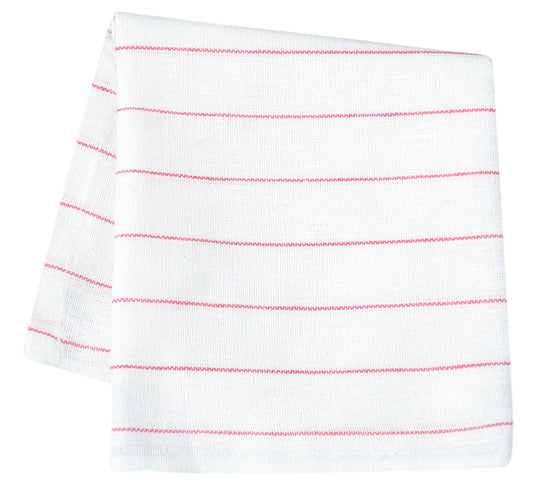 Lillia Glass Towel, 15x28 inch, White with Red Stripes